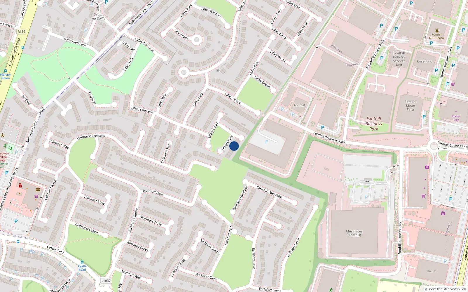 Overhead map showing the location of 29 Liffey Court, Lucan