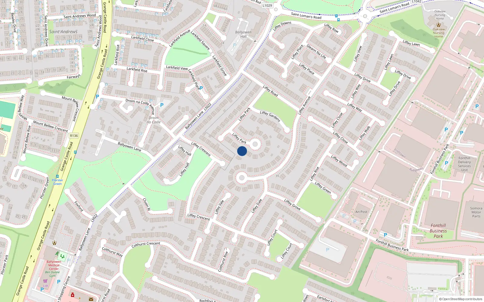 Overhead map showing the location of 29 Liffey Park, Lucan