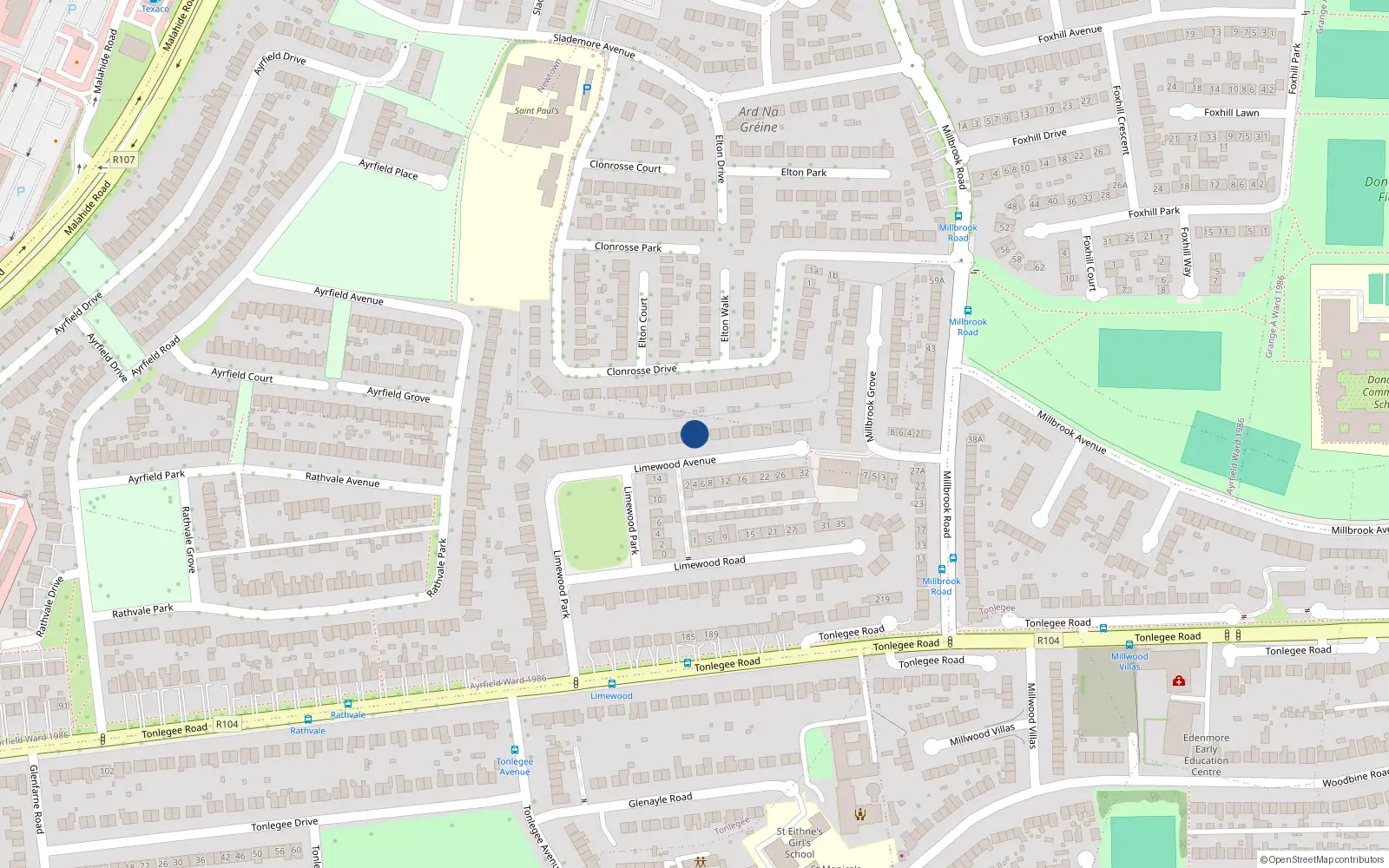 Overhead map showing the location of 29 Limewood Avenue, Dublin 5