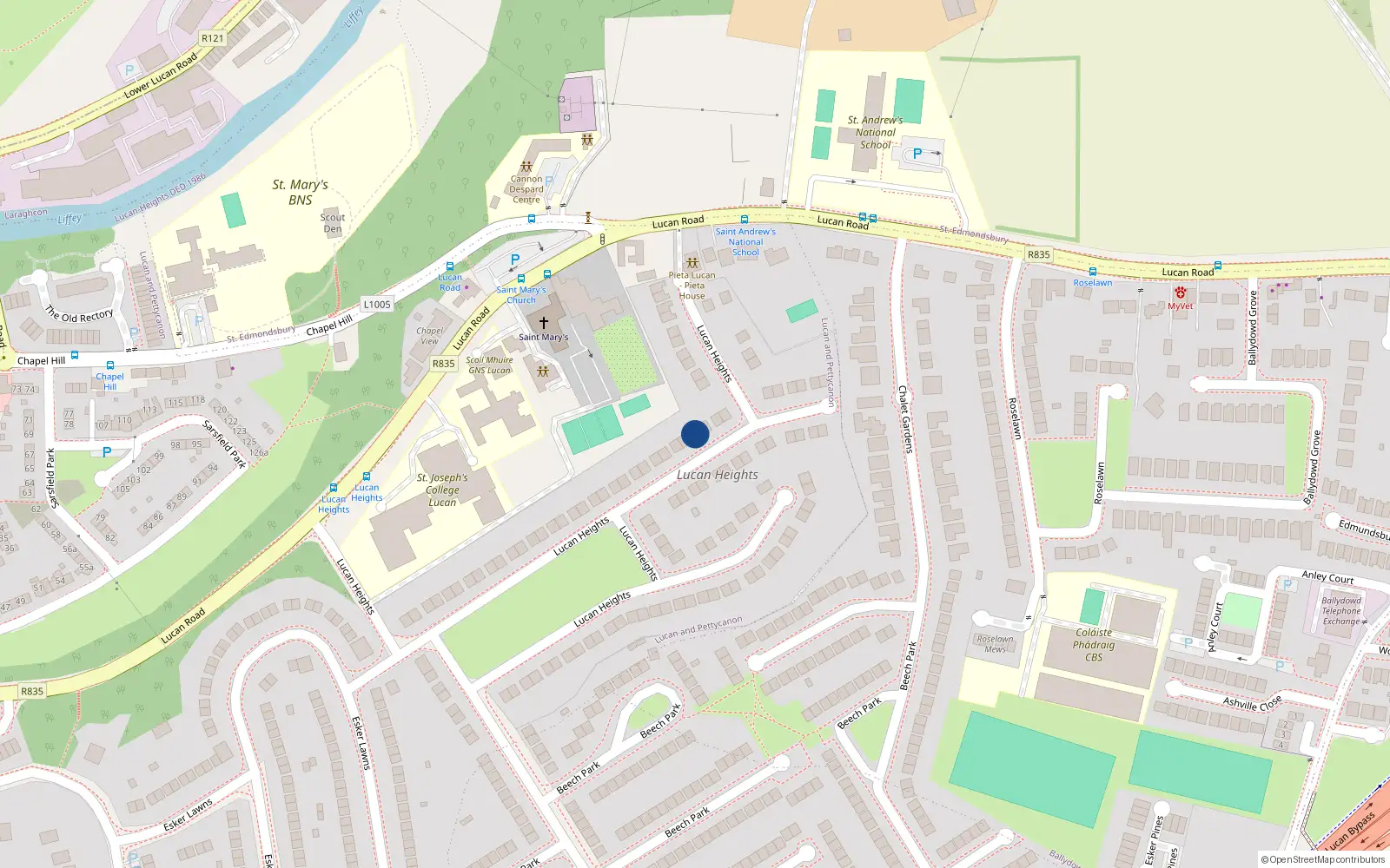 Overhead map showing the location of 29 Lucan Heights, Lucan, Dublin