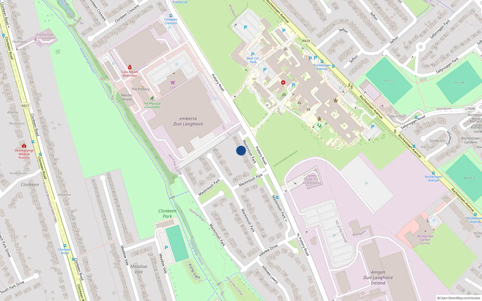 Overhead map showing the location of 29 Mackintosh Park, Dun Laoghaire, Dublin