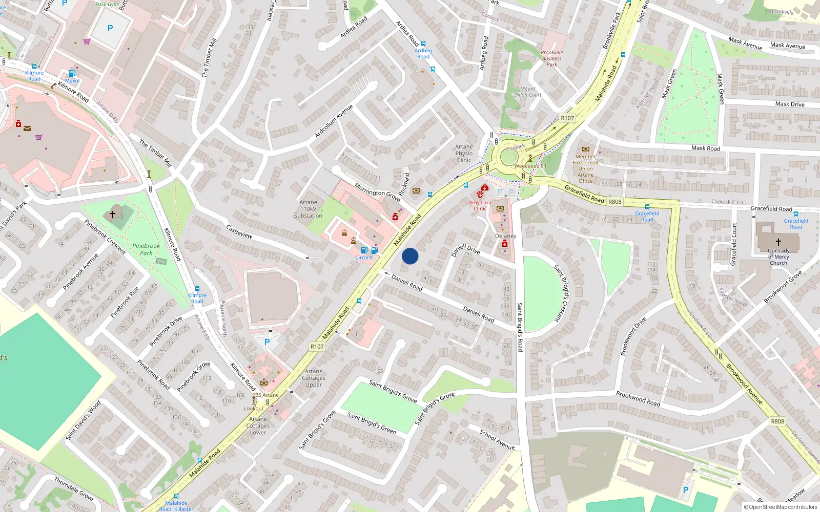Overhead map showing the location of 29 Malahide Road, Artane Roundabout, Artane Dublin 5