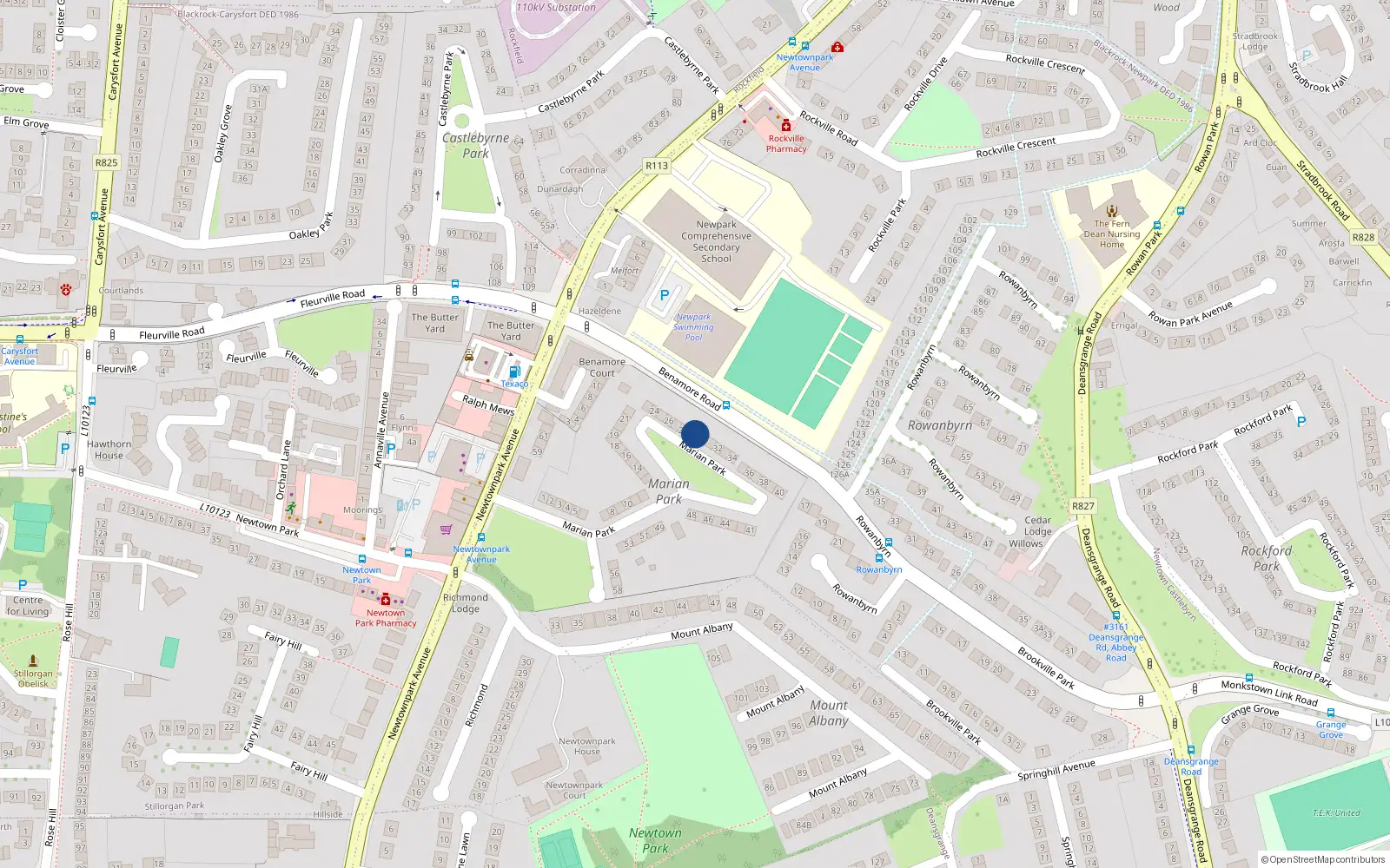 Overhead map showing the location of 29 Marian Park, Blackrock, Dublin