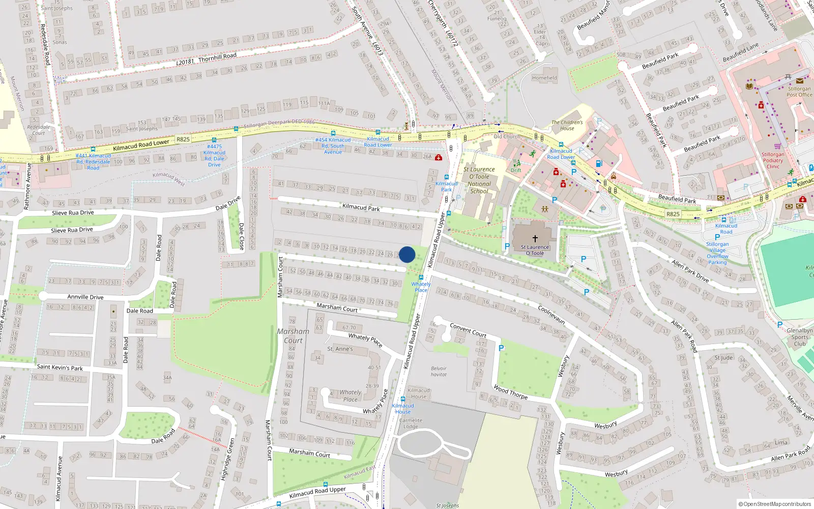 Overhead map showing the location of 29 Marsham Court, Blackrock