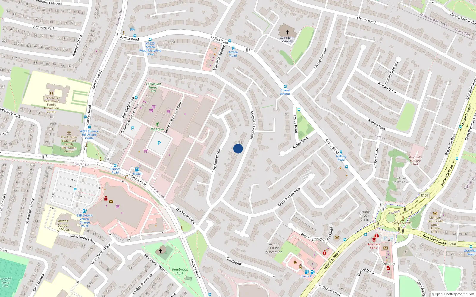 Overhead map showing the location of 29 Maryfield Crescent, Artane, Dublin 5