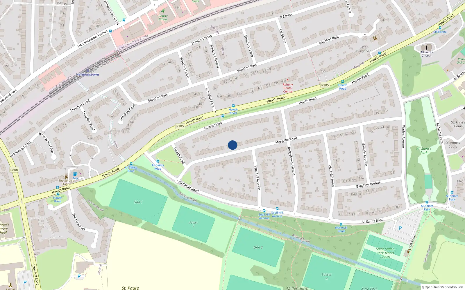 Overhead map showing the location of 29 Maryville Road, Dublin 5
