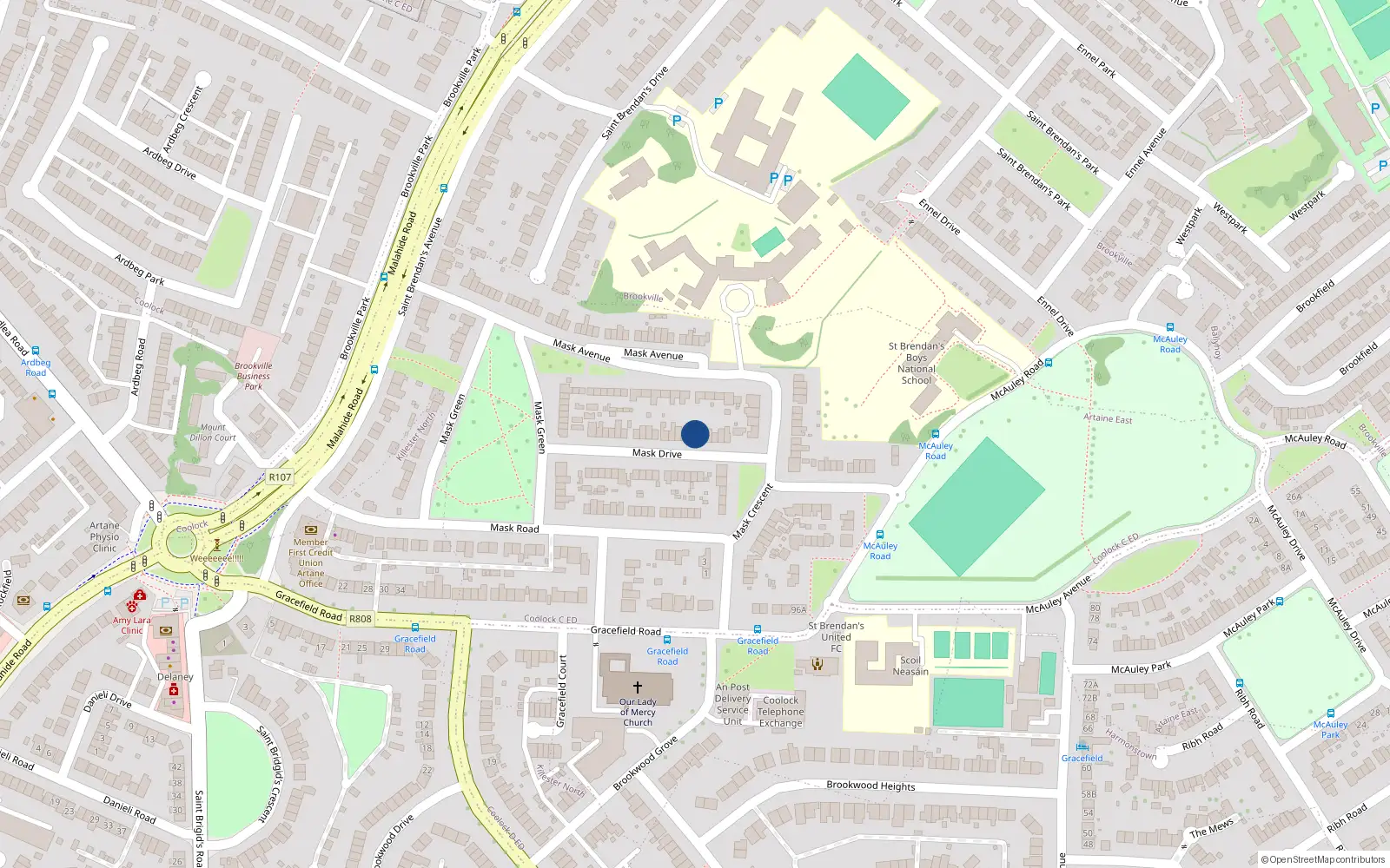 Overhead map showing the location of 29 Mask Drive, Artane, Dublin 5