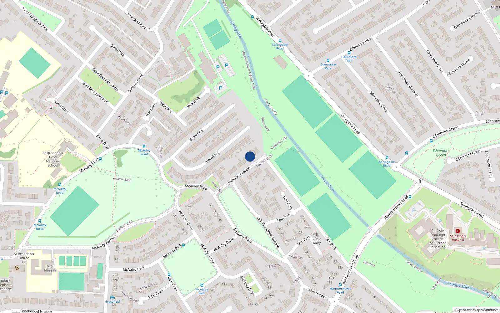 Overhead map showing the location of 29 Mc Cauley Avenue, Artane, Dublin 5