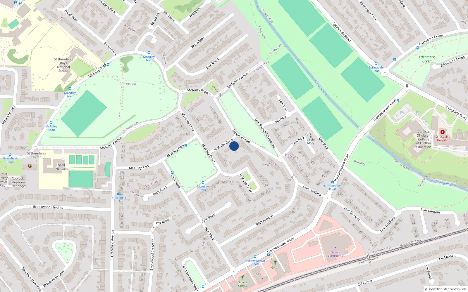 Overhead map showing the location of 29 McAuley Drive, Dublin 5