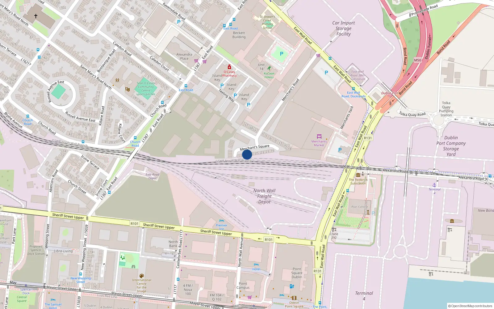 Overhead map showing the location of 29 Merchants Square, East Wall, Dublin 3