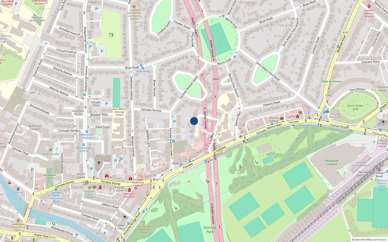 Overhead map showing the location of 29 Merville Avenue, Dublin 3