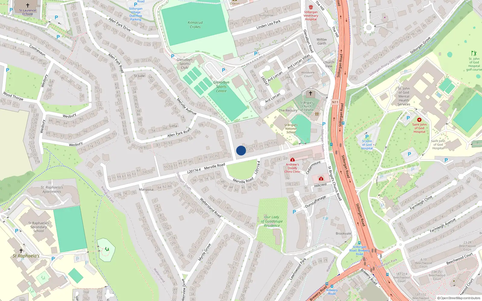Overhead map showing the location of 29 Merville Road, Co Dublin