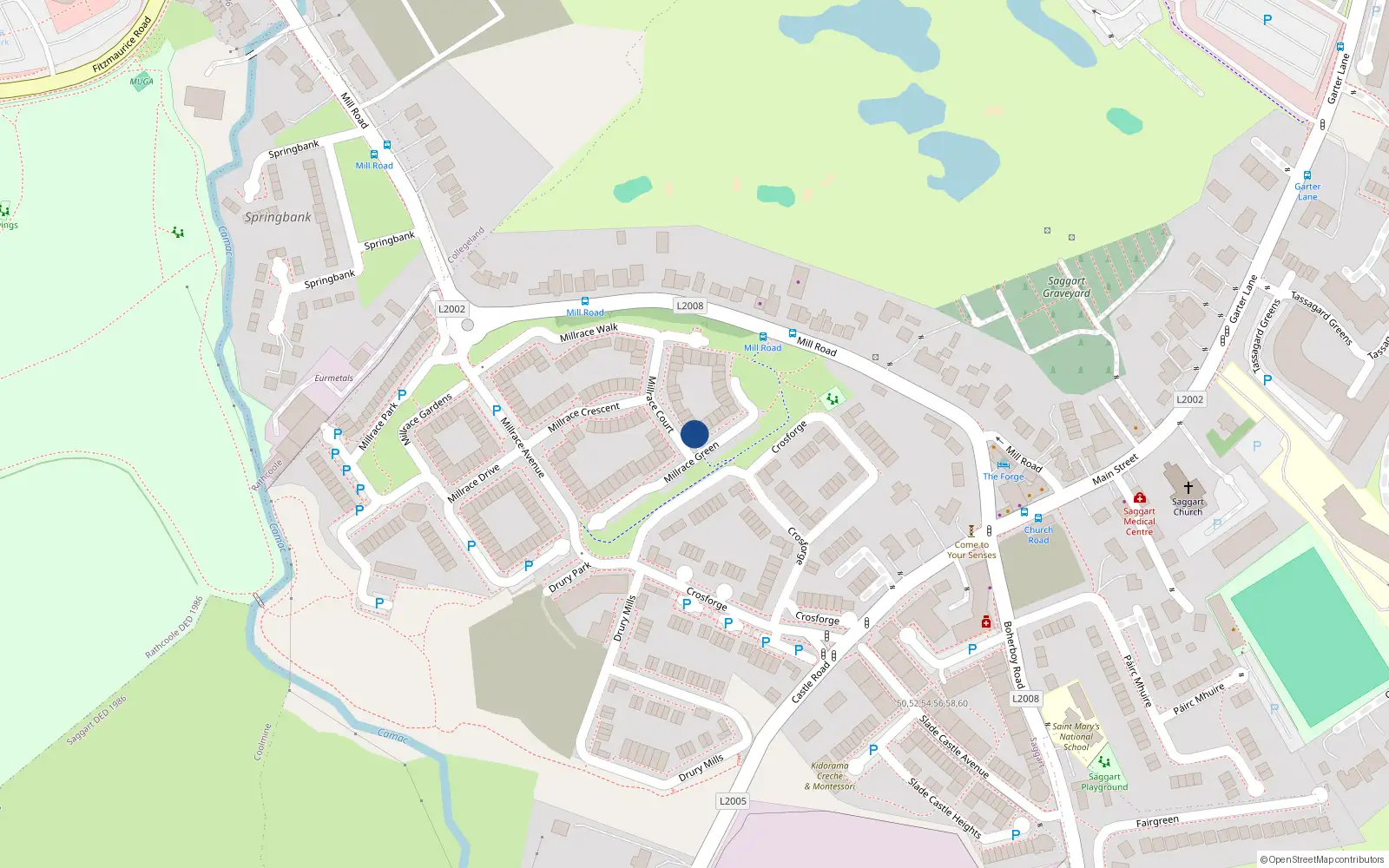 Overhead map showing the location of 29 Millrace Court, Saggart
