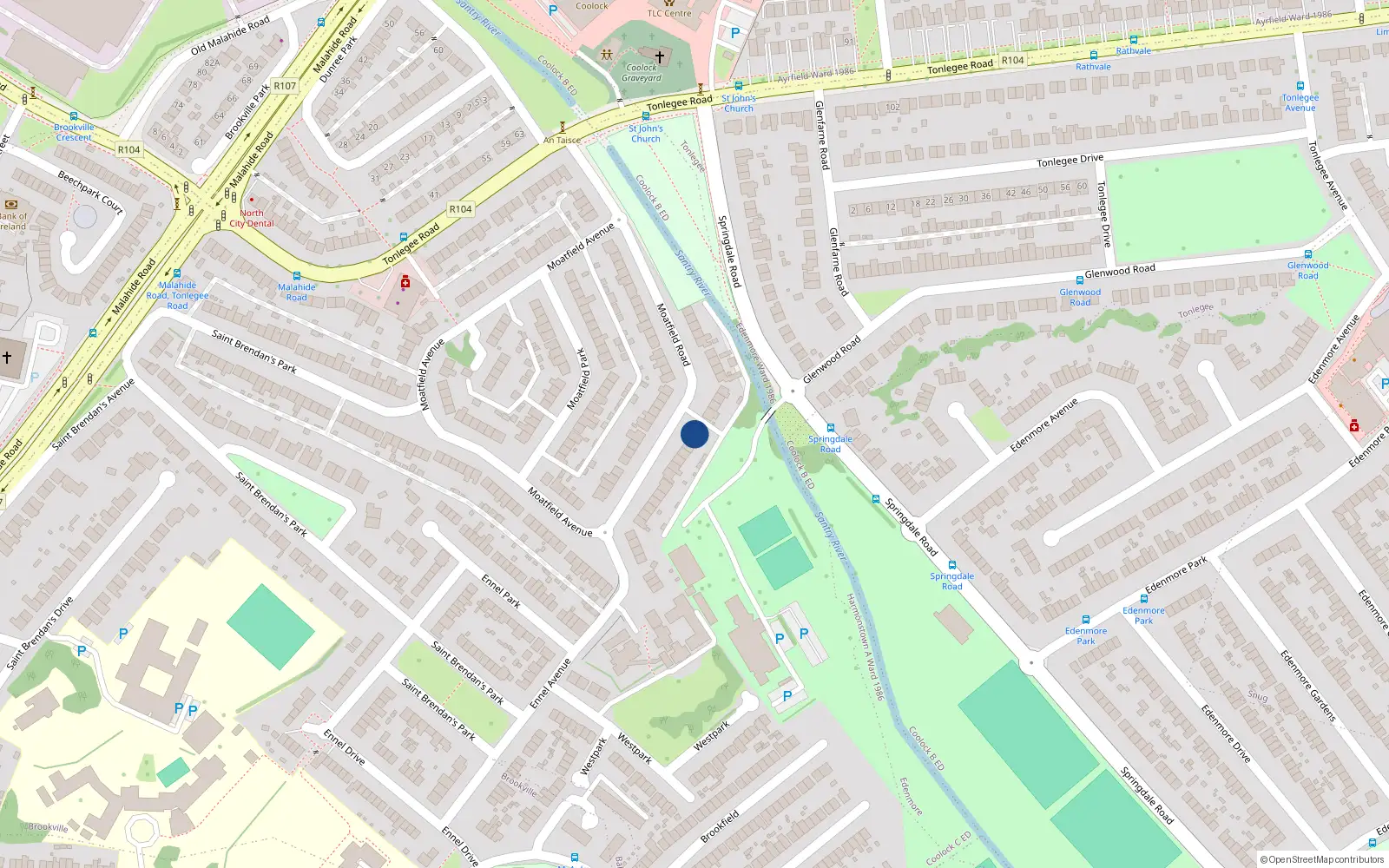 Overhead map showing the location of 29 Moatfield Road, Dublin 5