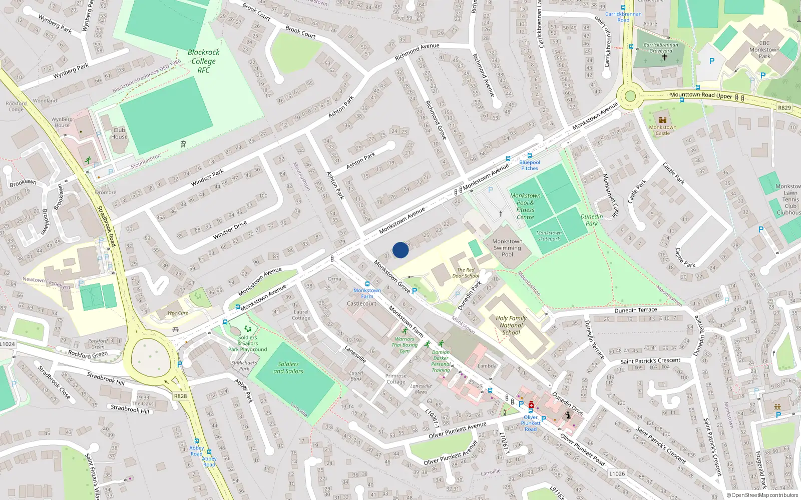 Overhead map showing the location of 29 Monkstown Avenue, Monkstown, Dublin