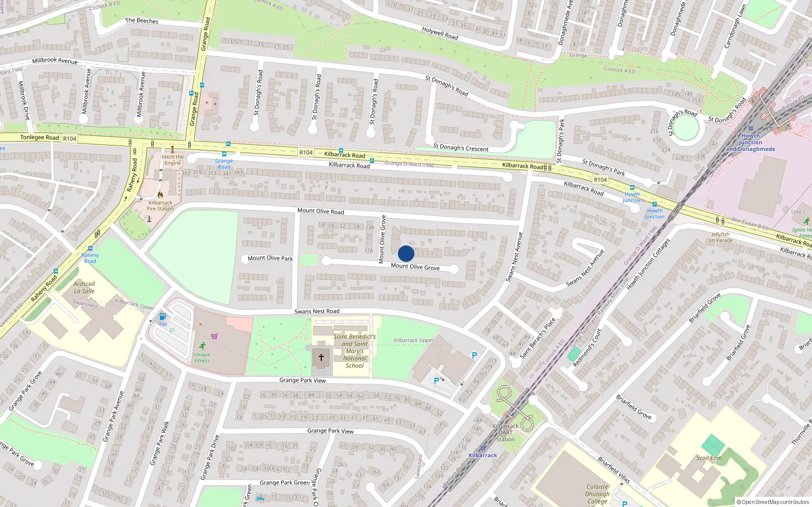 Overhead map showing the location of 29 Mount Olive Grove, Kilbarrack, Dublin 5