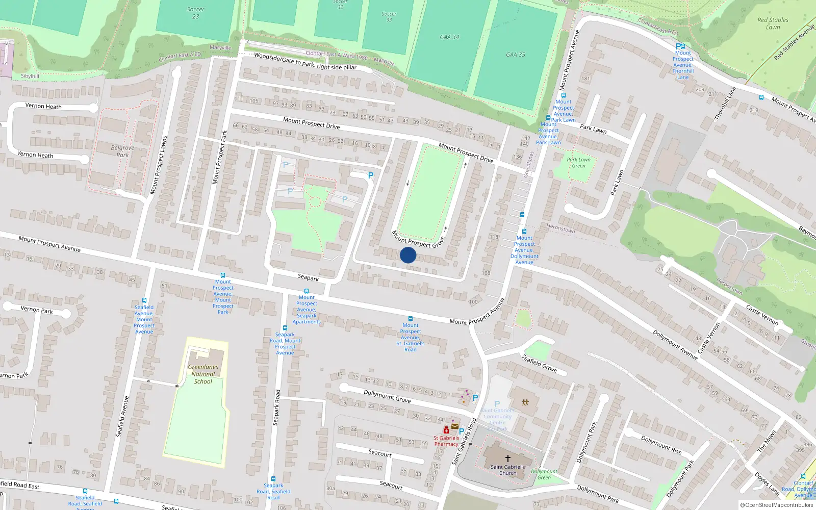 Overhead map showing the location of 29 Mount Prospect Grove, Dublin 3
