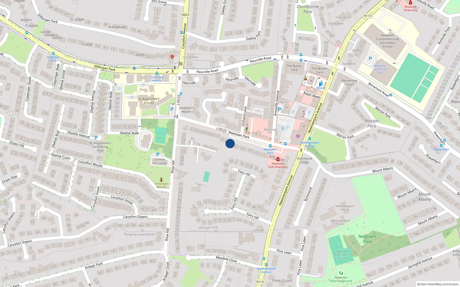 Overhead map showing the location of 29 Newtown Park, Blackrock, Dublin