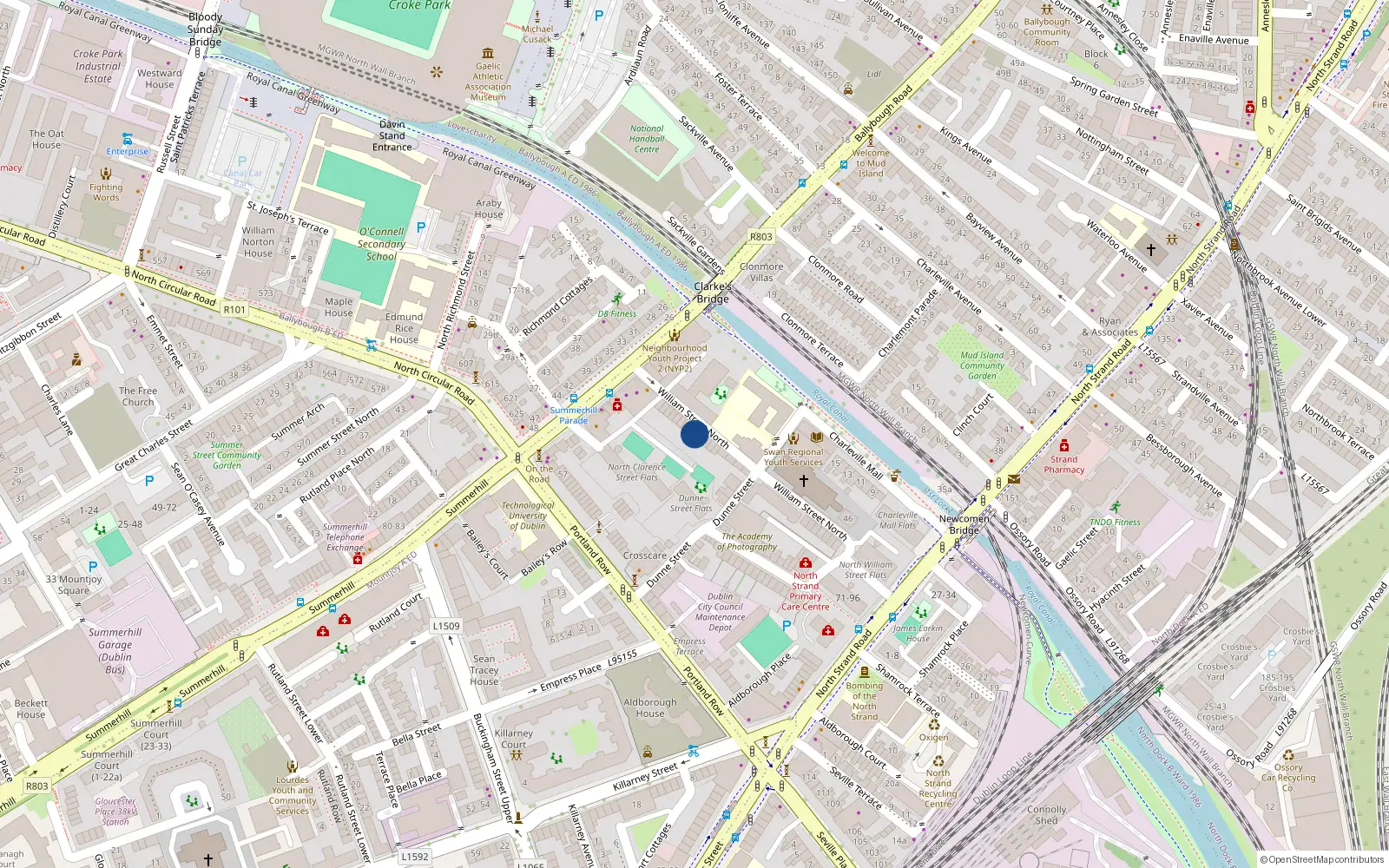 Overhead map showing the location of 29 North William St, North Strand, Dublin 1
