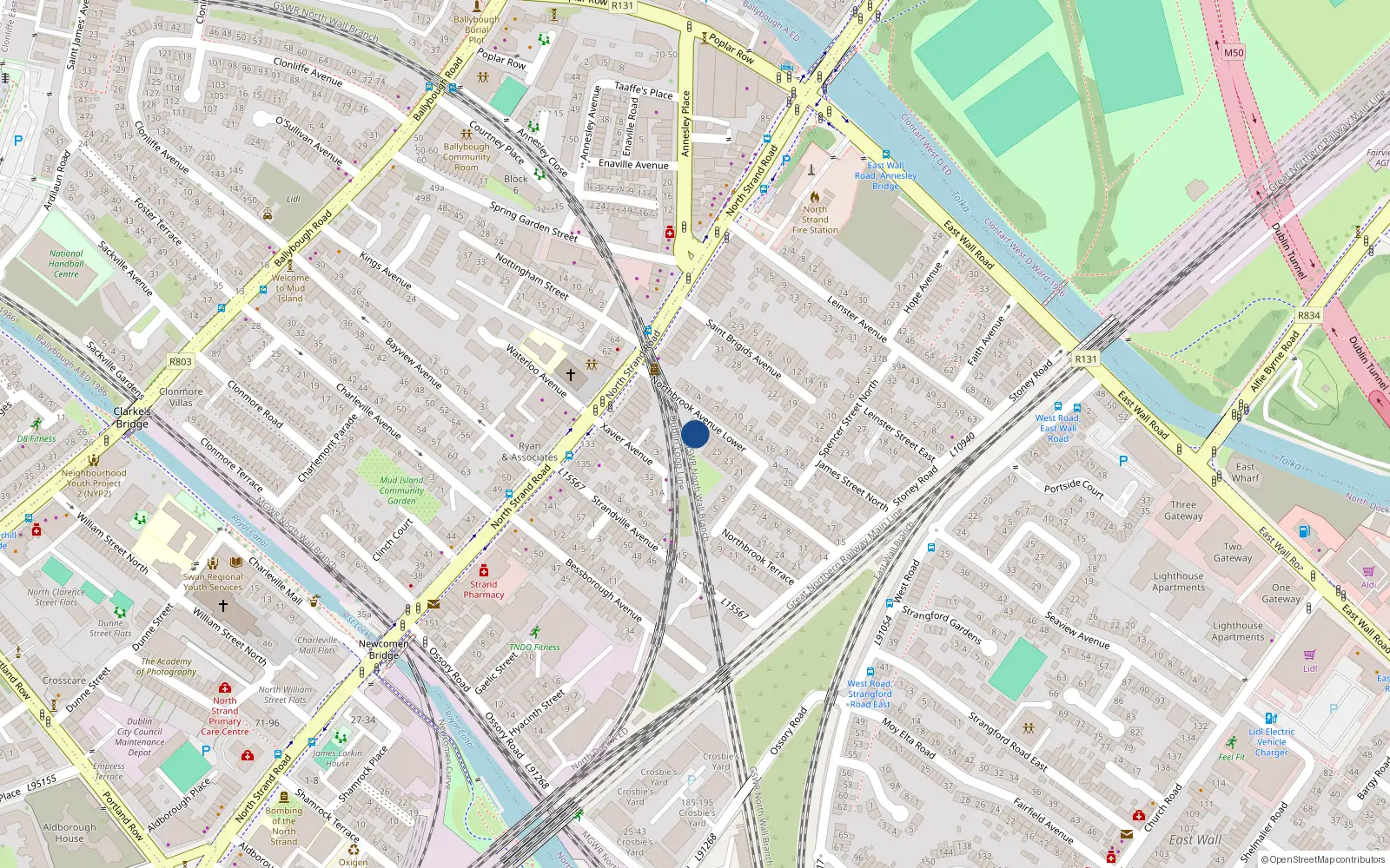 Overhead map showing the location of 29 Northbrook Avenue Lower, North Strand, Dublin 3