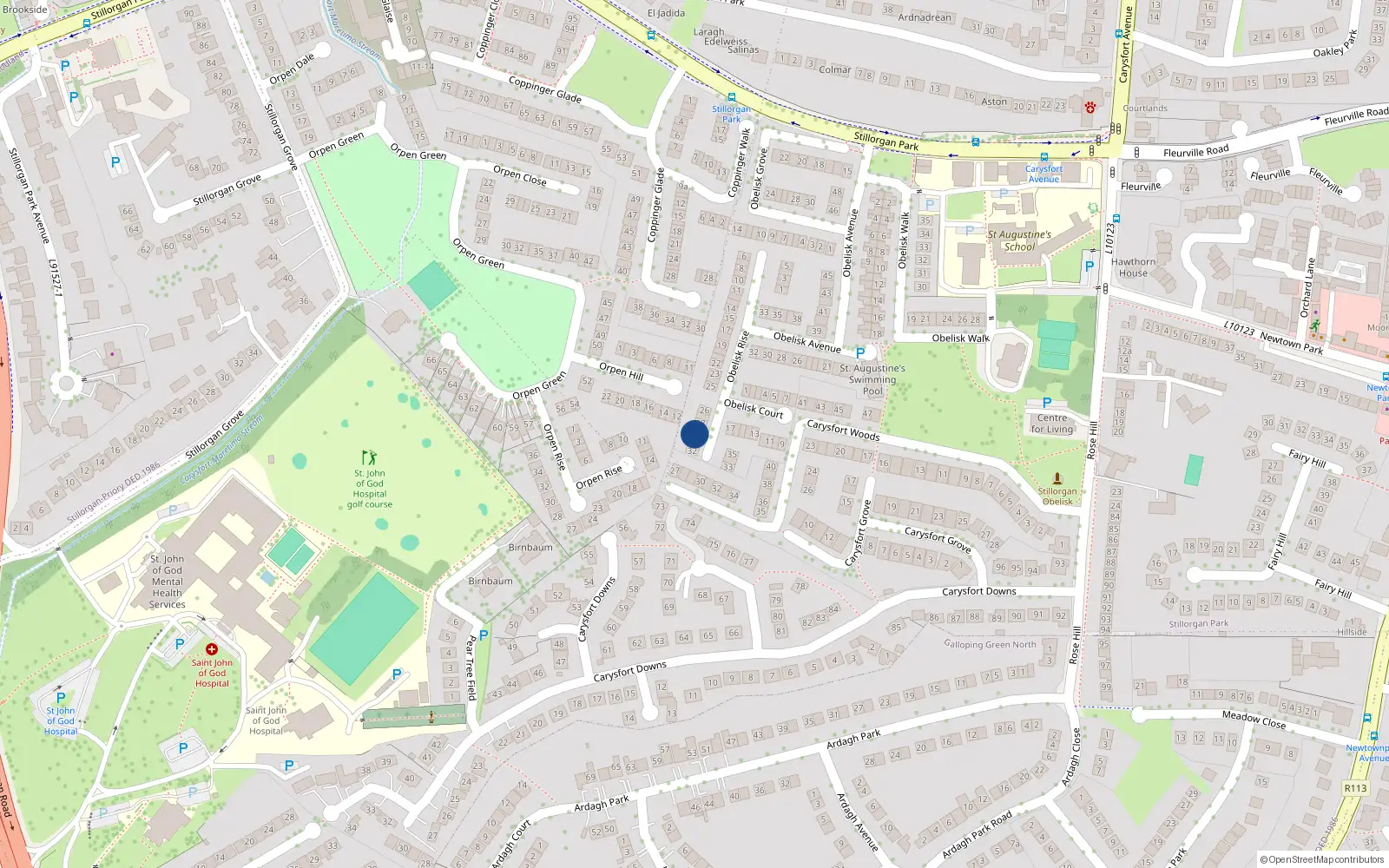 Overhead map showing the location of 29 Obelisk Rise, Blackrock