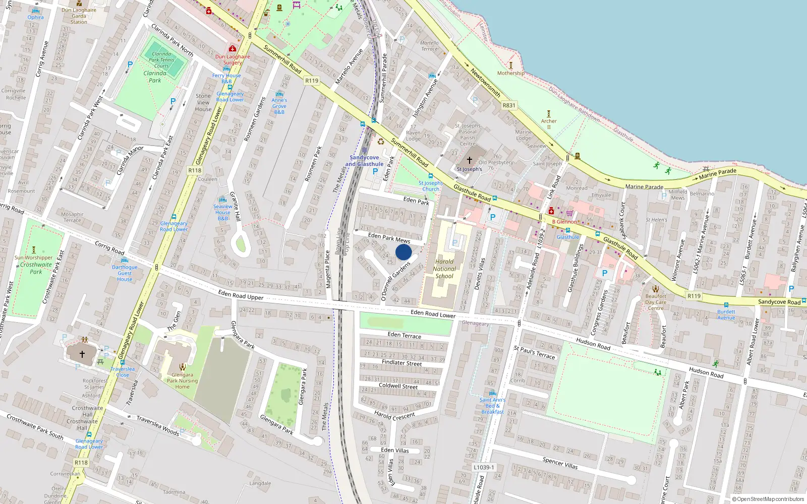 Overhead map showing the location of 29 O'Donnell Gardens, Dublin