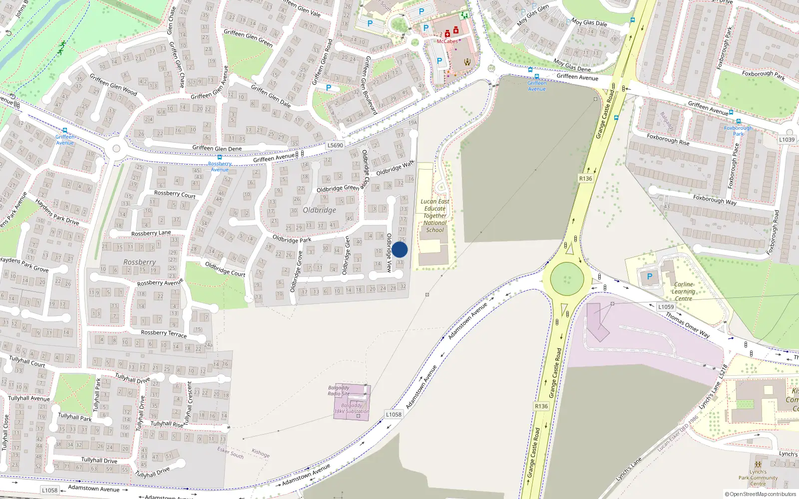 Overhead map showing the location of 29 Oldbridge View, Lucan, Dublin
