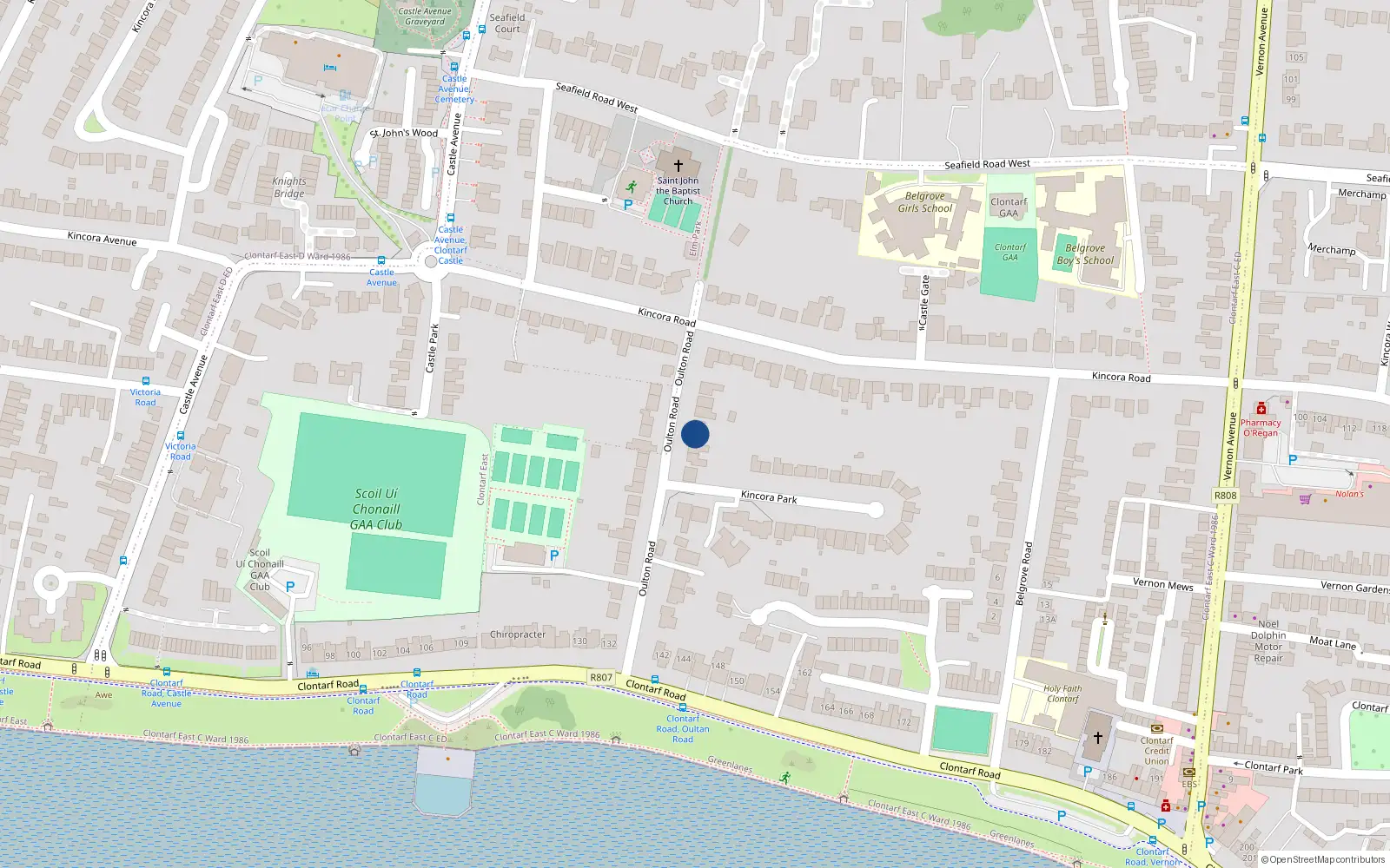 Overhead map showing the location of 29 Oulton Road, Clontarf, Dublin 3