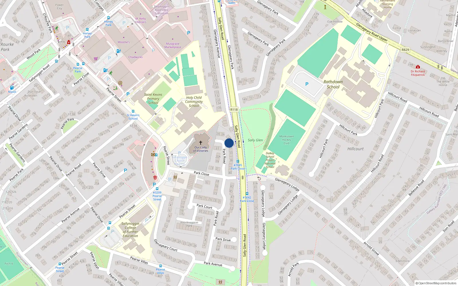 Overhead map showing the location of 29 Park Road, Glenageary