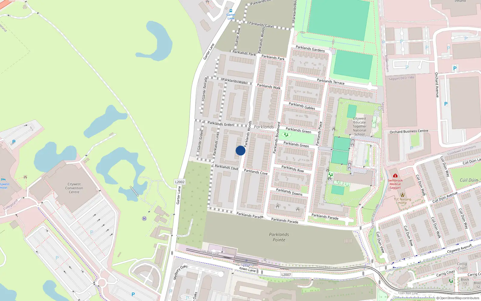 Overhead map showing the location of 29 Parklands Wood, Citywest