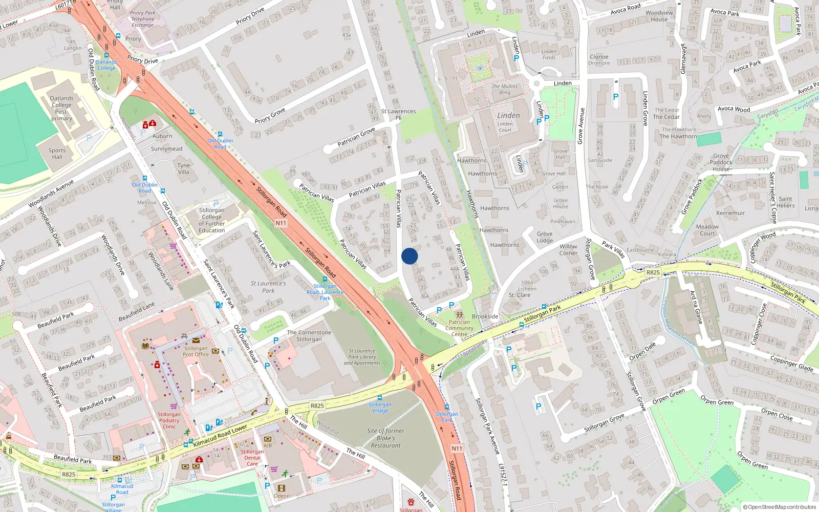 Overhead map showing the location of 29 Patrician Villas, Stillorgan, Dublin