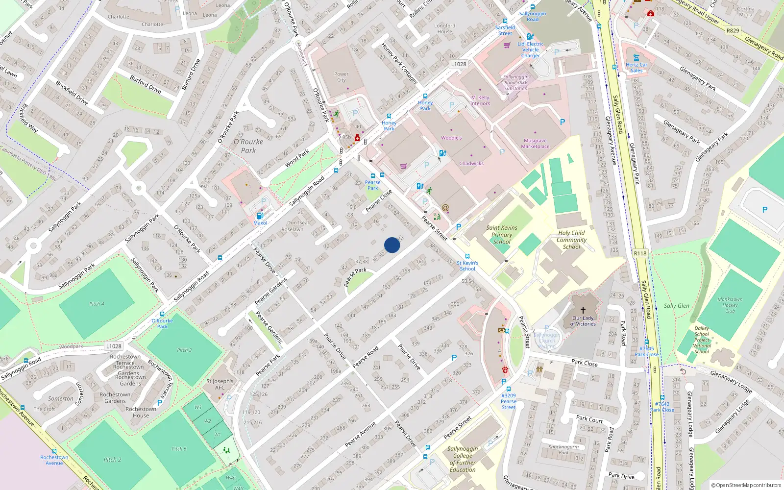Overhead map showing the location of 29 Pearse Park, Sallynoggin, County Dublin