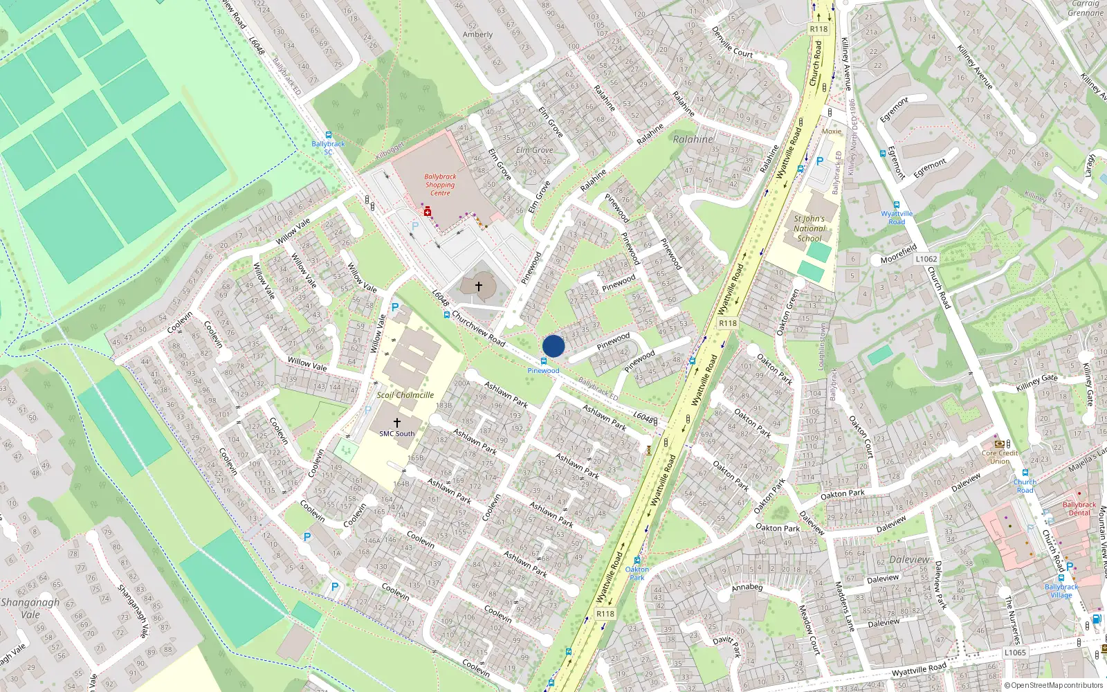 Overhead map showing the location of 29 Pinewood, Ballybrack, Dublin