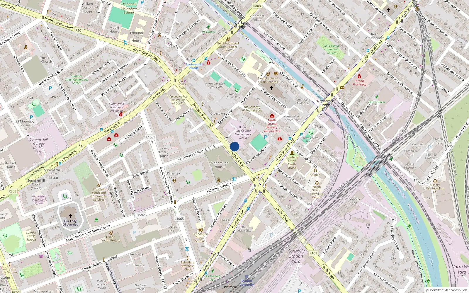 Overhead map showing the location of 29 Portland Row, Dublin 1