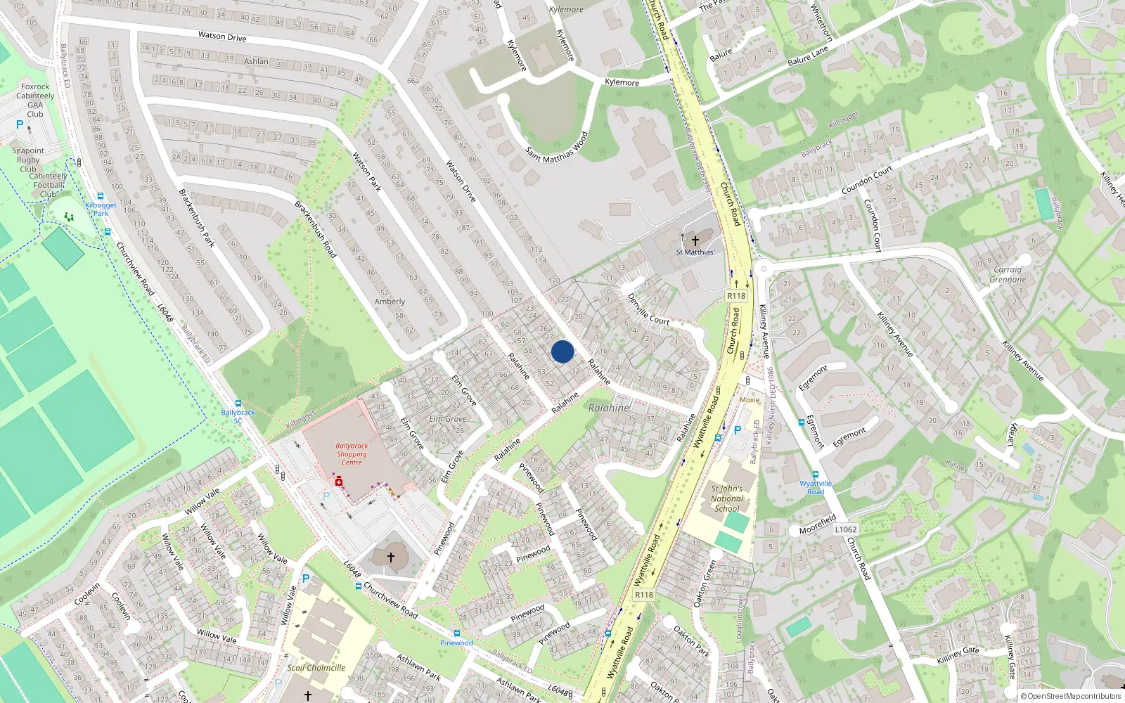 Overhead map showing the location of 29 Ralahine, Ballybrack, Dublin