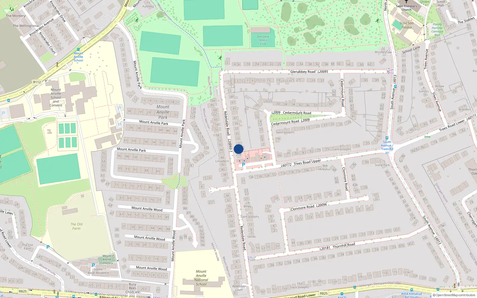 Overhead map showing the location of 29 Redesdale Road, Mount Merrion, Blackrock