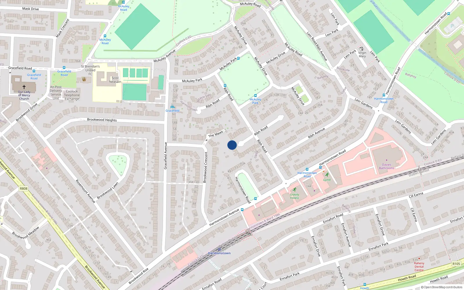 Overhead map showing the location of 29 Ribh Road, Dublin 5