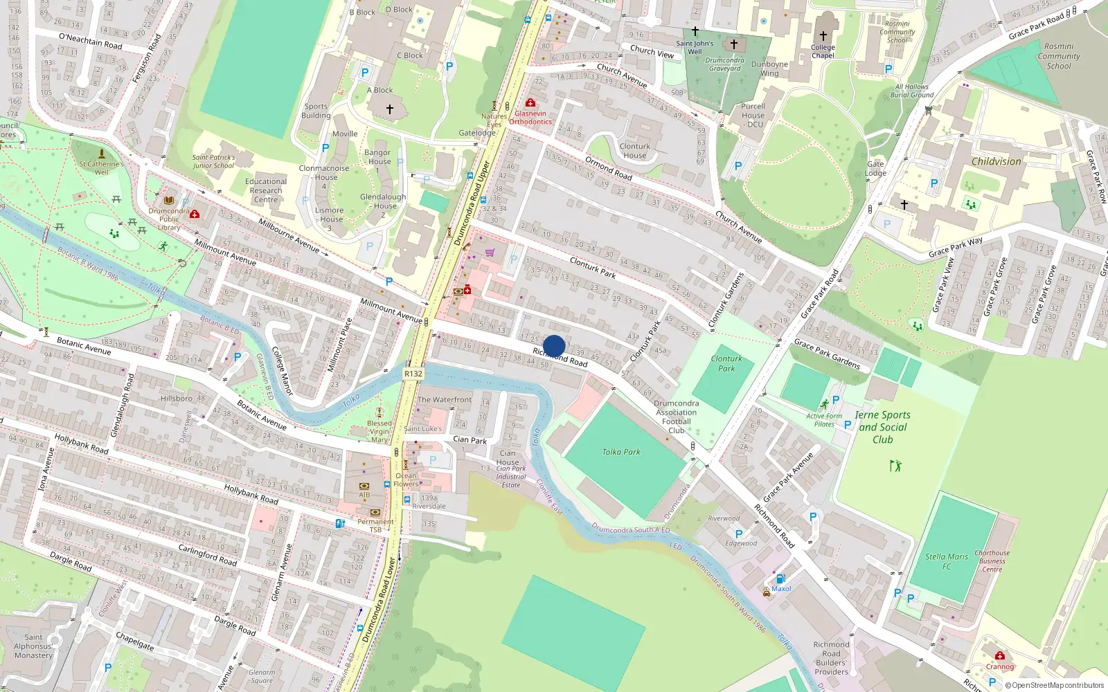 Overhead map showing the location of 29 Richmond Road, Dublin 3