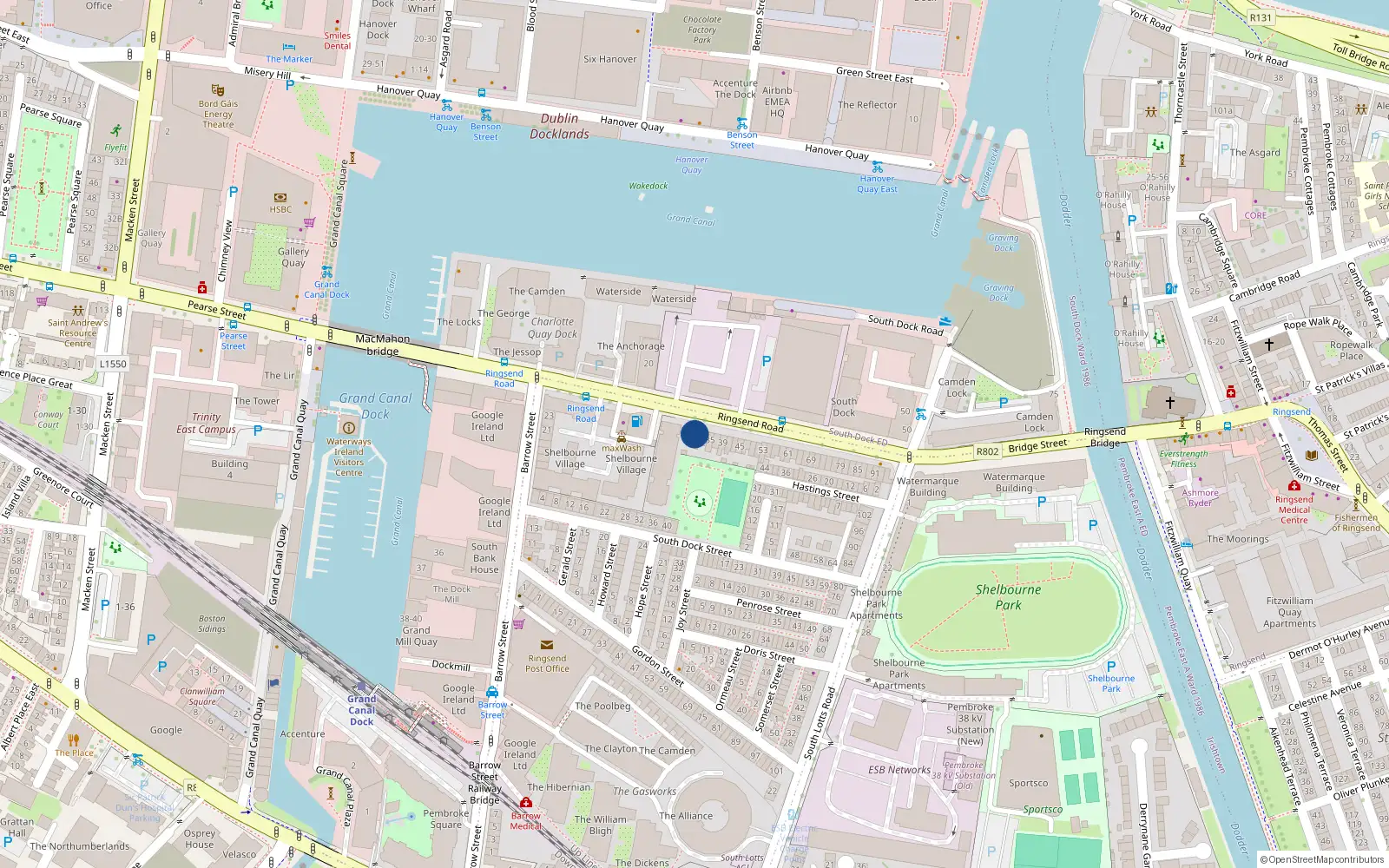 Overhead map showing the location of 29 Ringsend Road, Dublin