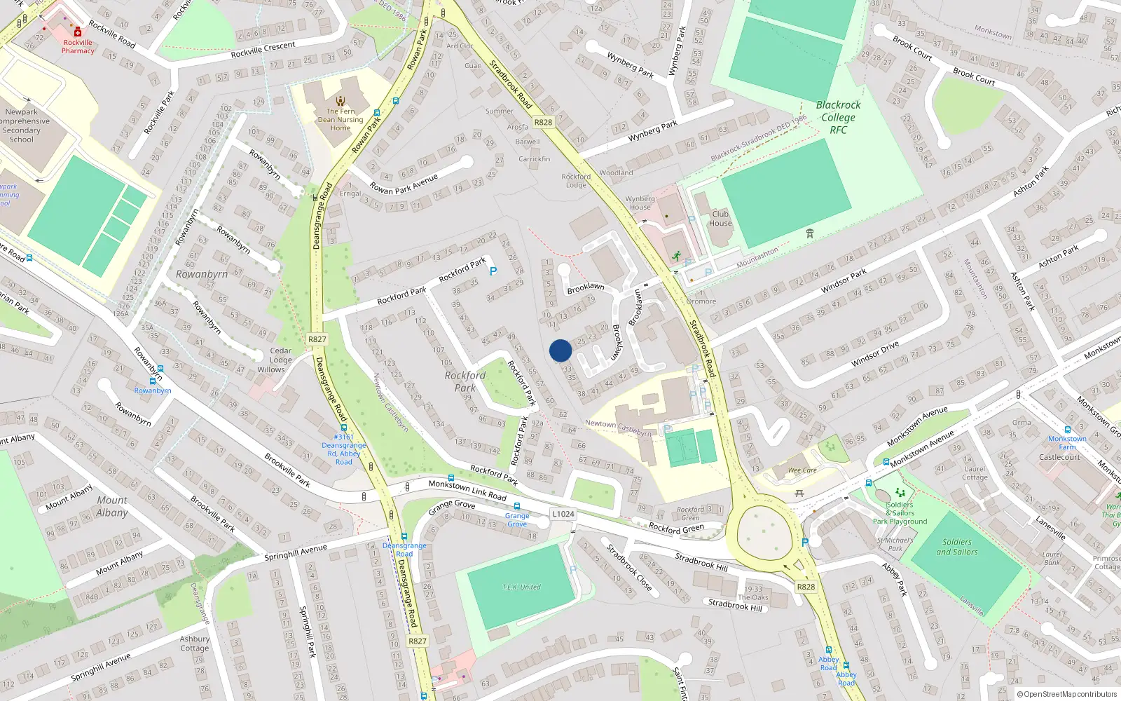 Overhead map showing the location of 29 Rockford Manor, Blackrock