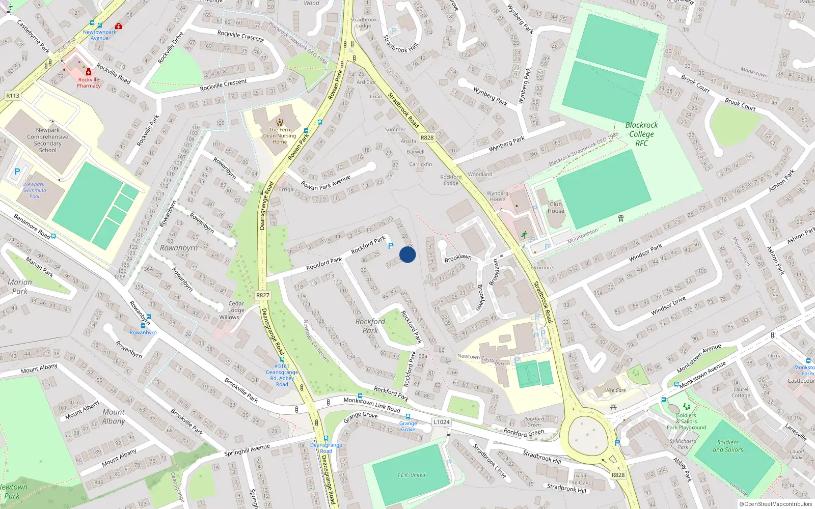 Overhead map showing the location of 29 Rockford Park, Blackrock, Co Dublin