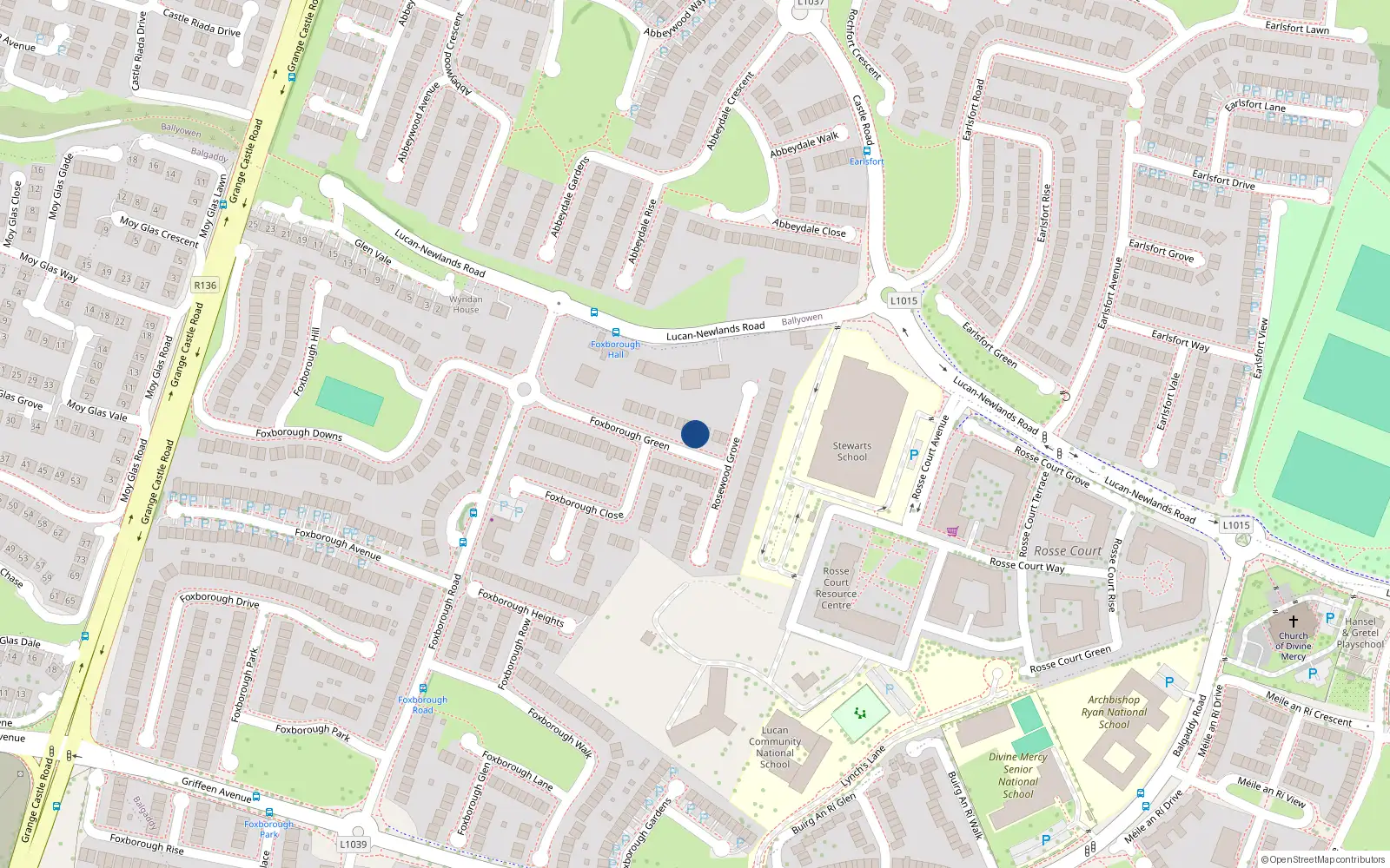 Overhead map showing the location of 29 Rosewood Grove, Lucan, Dublin