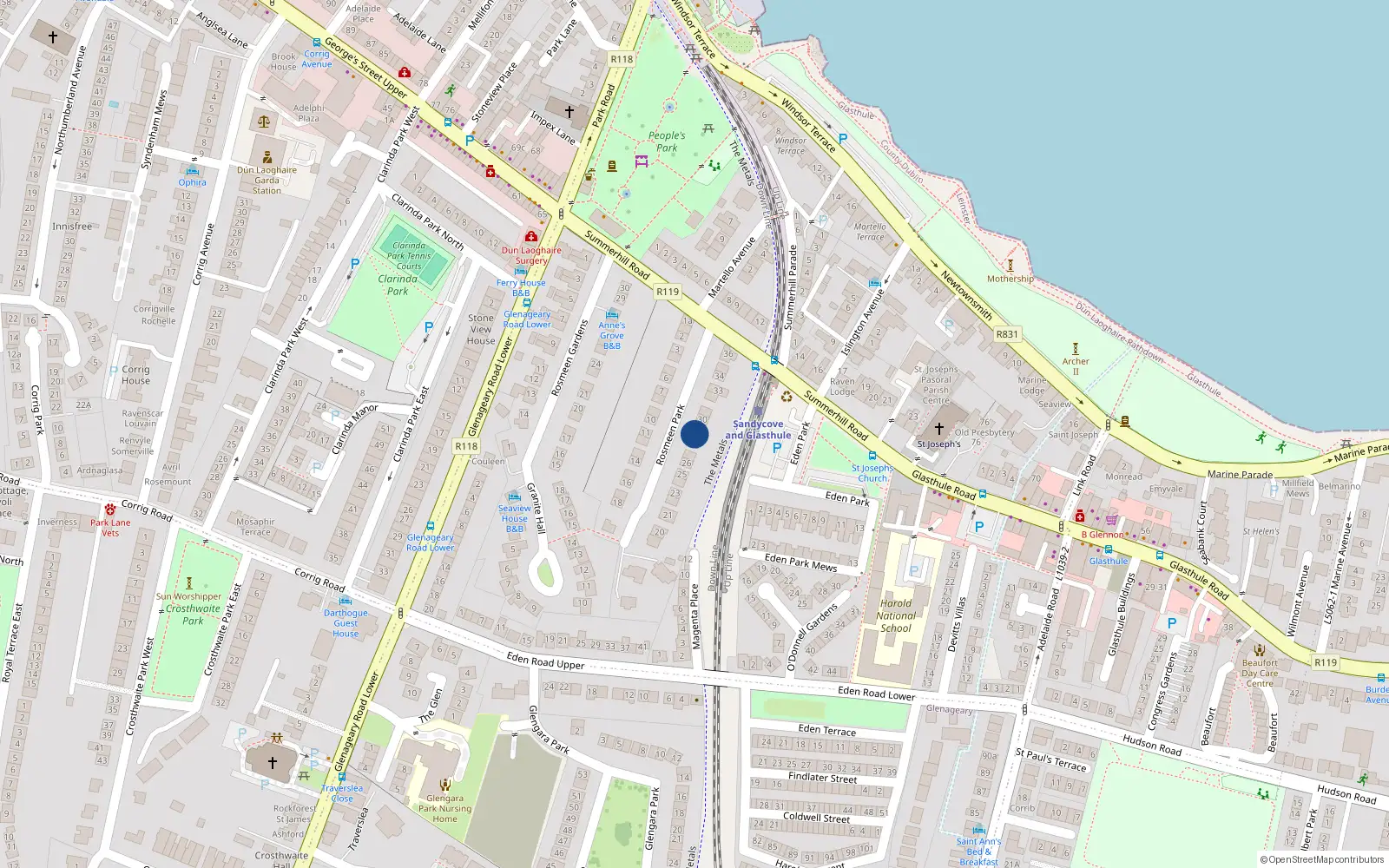Overhead map showing the location of 29 Rosmeen Park, Dublin