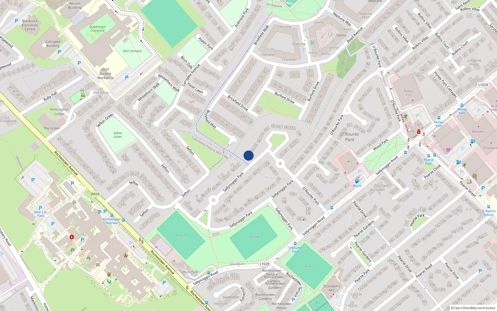Overhead map showing the location of 29 Sallynoggin Park, Sallynoggin