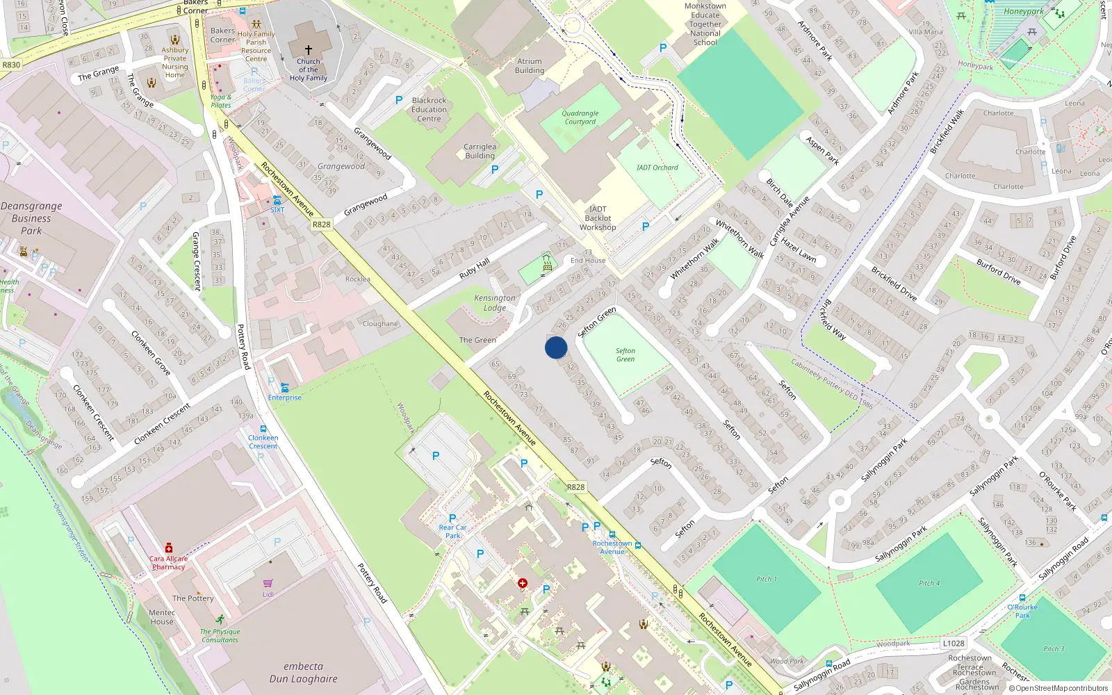 Overhead map showing the location of 29 Sefton Green, Dublin