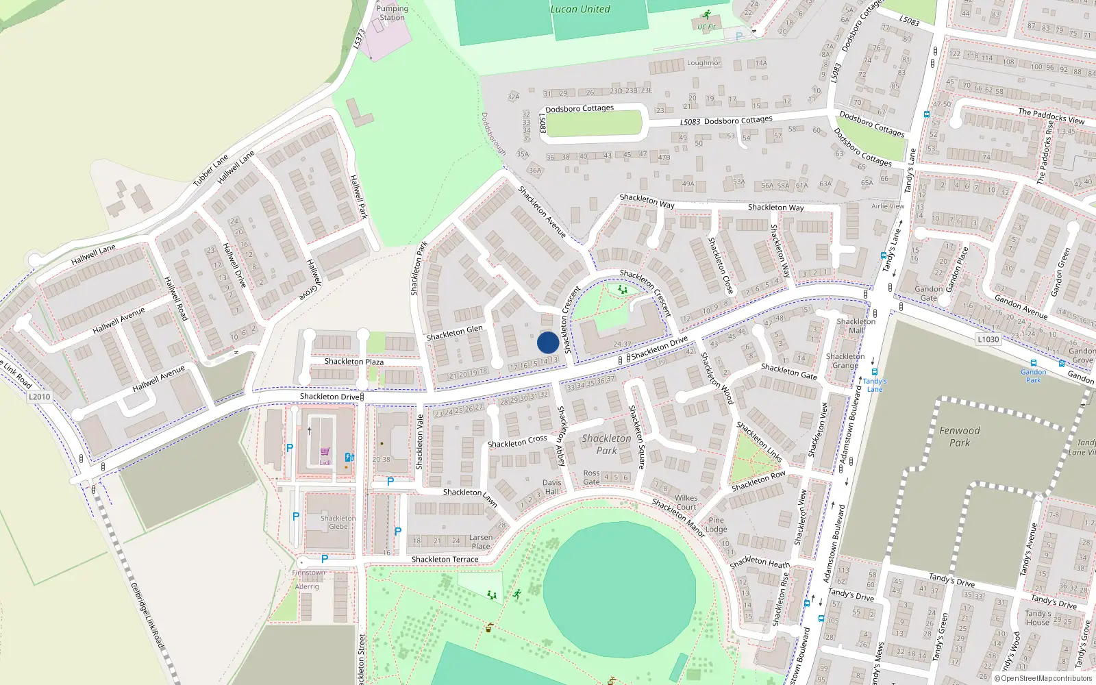 Overhead map showing the location of 29 Shackleton Crescent, Lucan