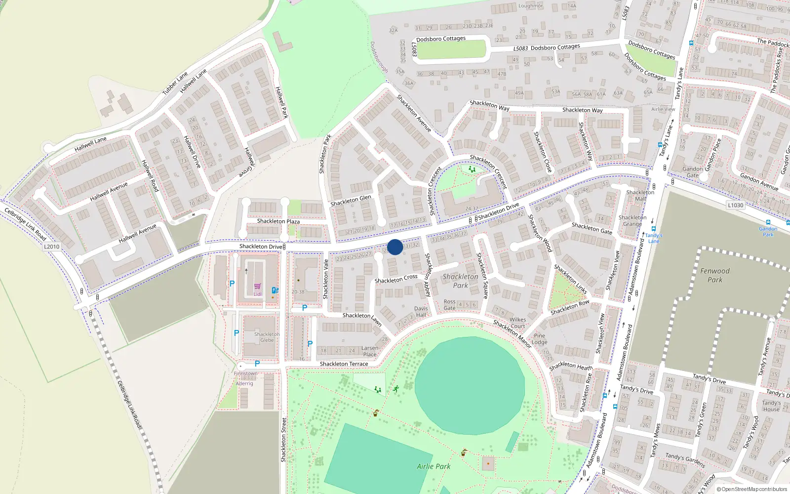 Overhead map showing the location of 29 Shackleton Drive, Lucan