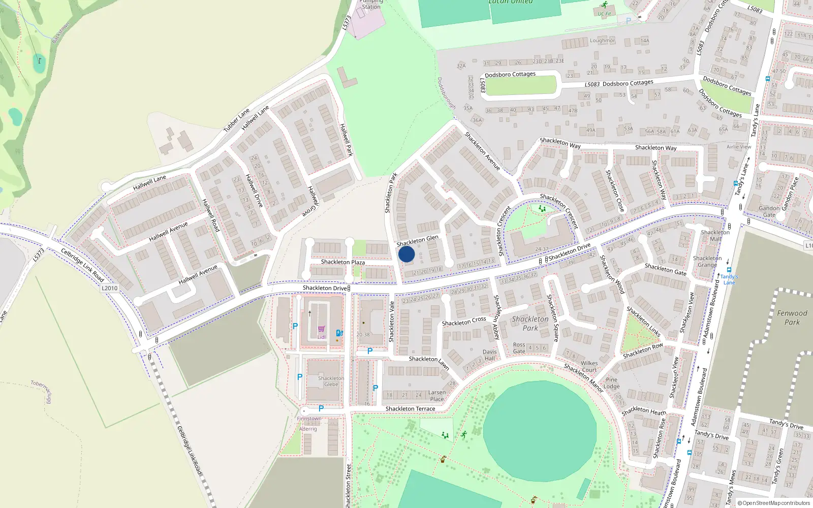 Overhead map showing the location of 29 Shackleton Park, Lucan