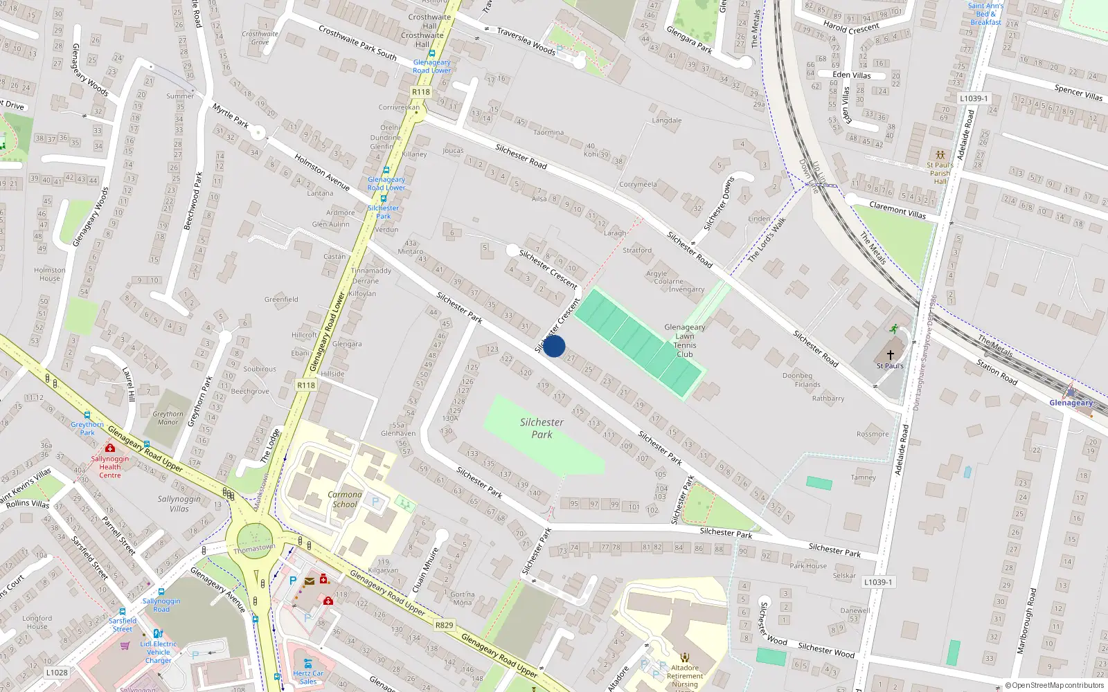 Overhead map showing the location of 29 Silchester Park, Dublin
