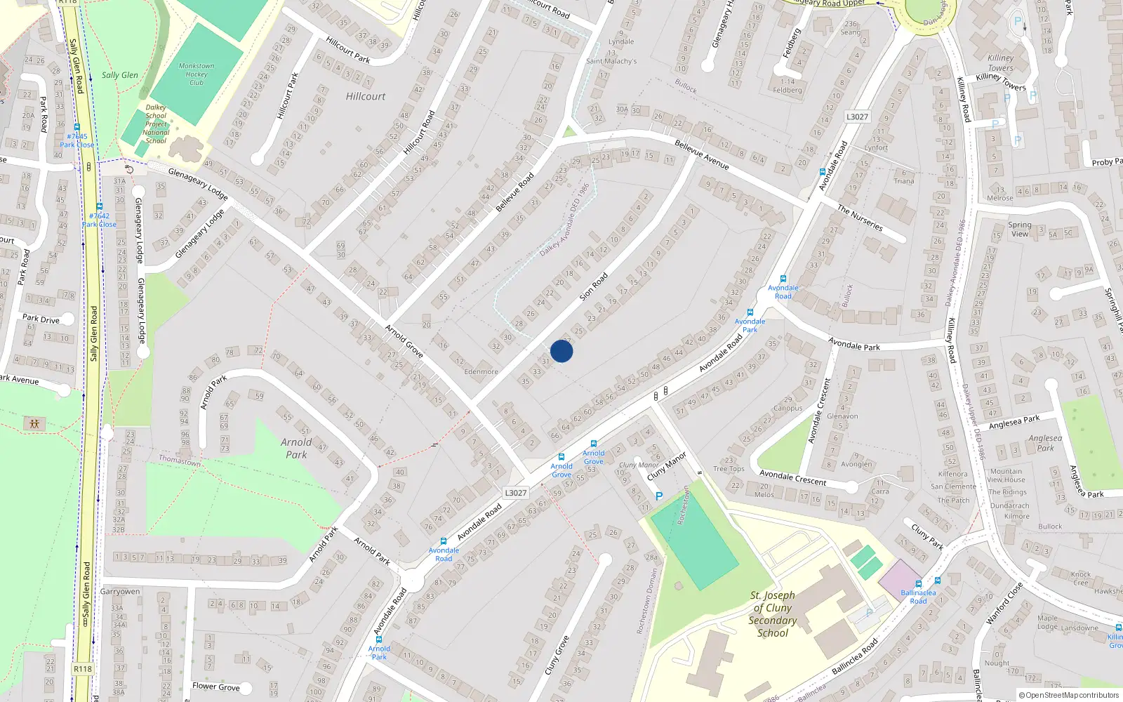Overhead map showing the location of 29 Sion Road, Co. Dublin